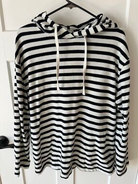 Ava & Viv Black and White Striped Hooded Sweater